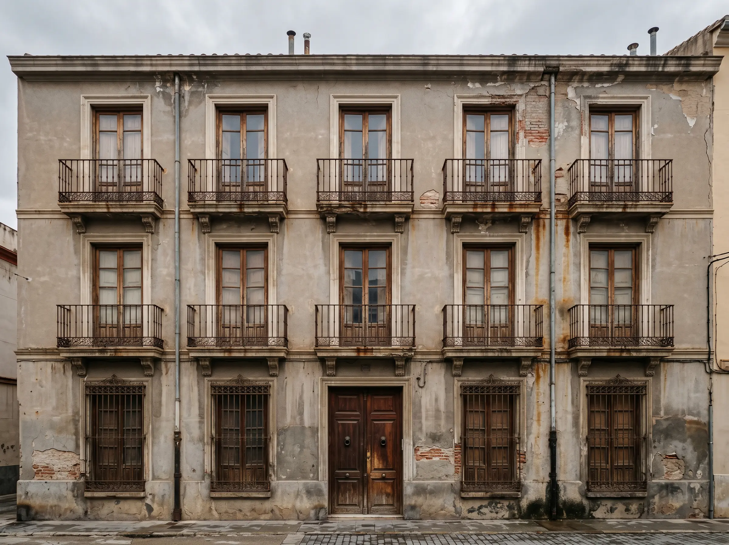 Fachada antigua deteriorada antes de rehabilitar